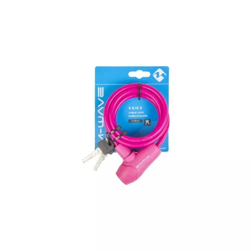 Kerékpár Lakat Spirál Kulcsos 8X1500 Mm Szilikonos - M-Wave Pink