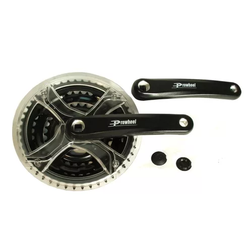 Hajtómű Kerékpárra Mtb Alu 28/38/48T 170mm Ty-Cq01, Fekete Füstszínű Láncvédővel