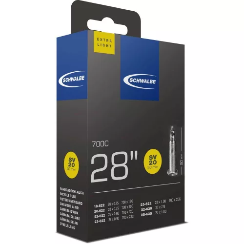 Kerékpár Belső Gumi Schwalbe 622 Sv20 622/630-18/25 Extra Light Szelep Hossza 50mm Presta szelep = Szingó, Francia, Sclaverand, FV, SV 65G 