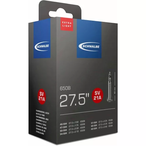 Kerékpár Belső Gumi Schwalbe 27,5X1,50-2,40 Extra Light Szelep Hossza 40mm Presta szelep = Szingó, Francia, Sclaverand, FV, SV 135G