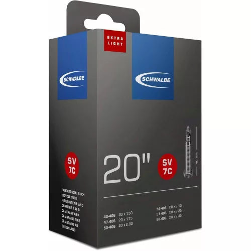 Kerékpár Belső Gumi Schwalbe 20 x 1,50-2,35 Extra Light Szelep Hossza 40mm Presta szelep = Szingó, Francia, Sclaverand, FV, SV 95G