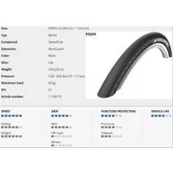   Kerékpár Külső Gumi Schwalbe 16X1 1/4(349-32) Kojak Perf Hs385 Rg Adx 230G