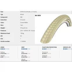   Kerékpár Külső Gumi Schwalbe 26X2,15(559-55) Big Ben Act Hs439 Kg Sbc Ref Krém 910G