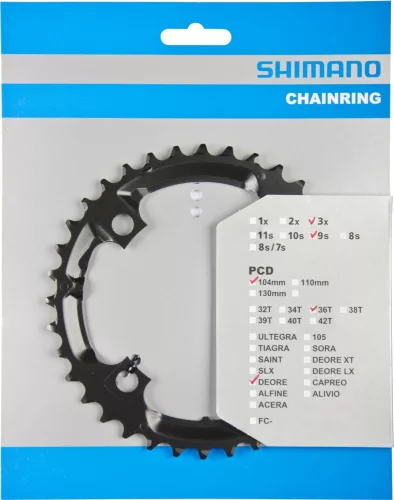 Shimano Lánckerék Kerékpárra 36F Fcm590 104mm 9-es M430 M431 M391 Fct3010 Fekete